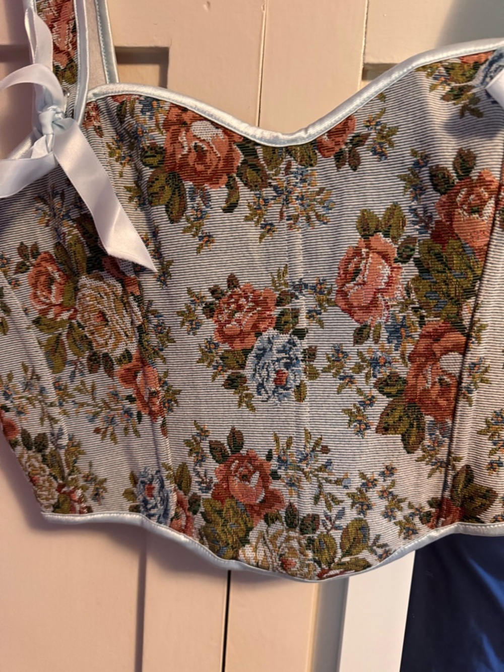 Floral Corset Camisole in Light Blue and Rose